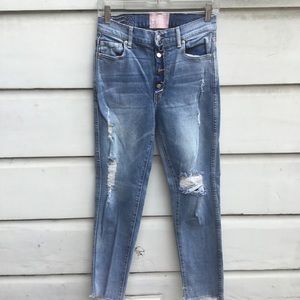REVICE denim distressed button fly jeans frayed hem 100% cotton 28